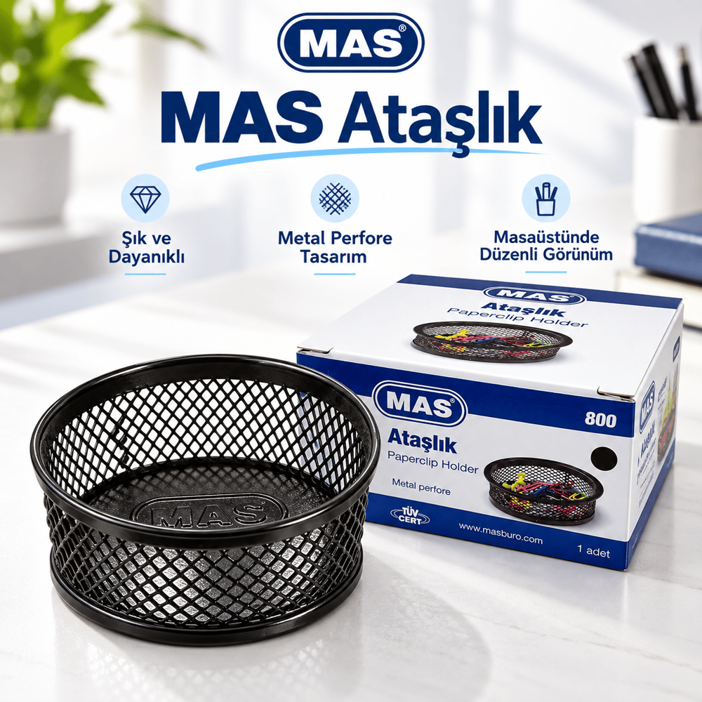 Metal Perfore Siyah Ataşlık Masaüstü Ataş Tutucu