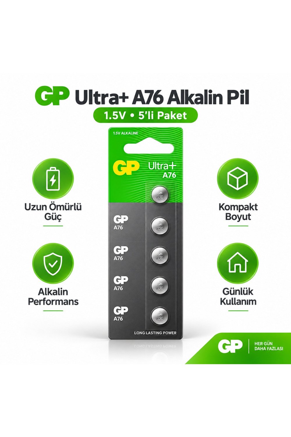 Ultra+ A76 1.5V Alkalin Düğme Pil 5’li Paket