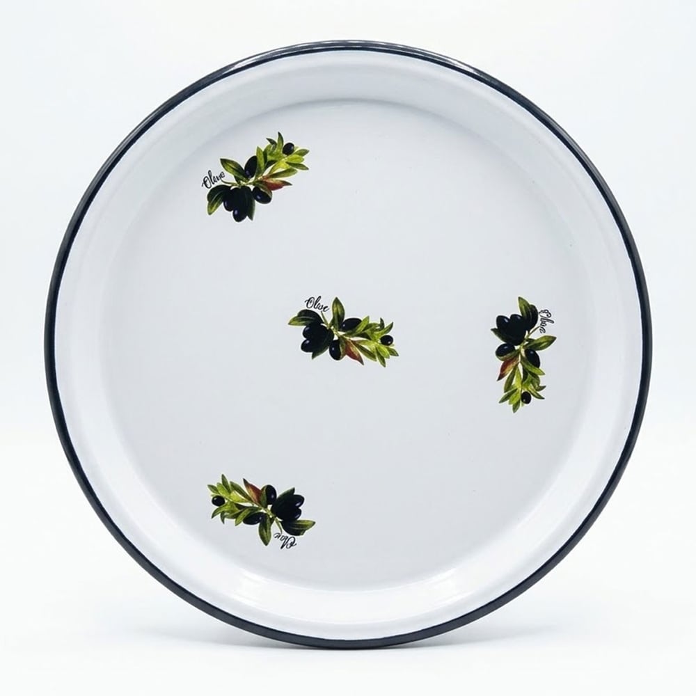 Emaye Sini 57 cm Siyah Beyaz Zeytin Desenli
