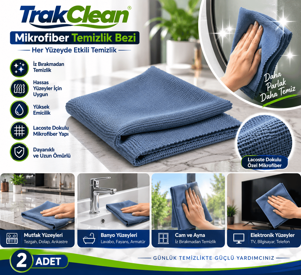 TrakClean Özel Dokulu Mikrofiber Temizlik Bezi 3'lü Set