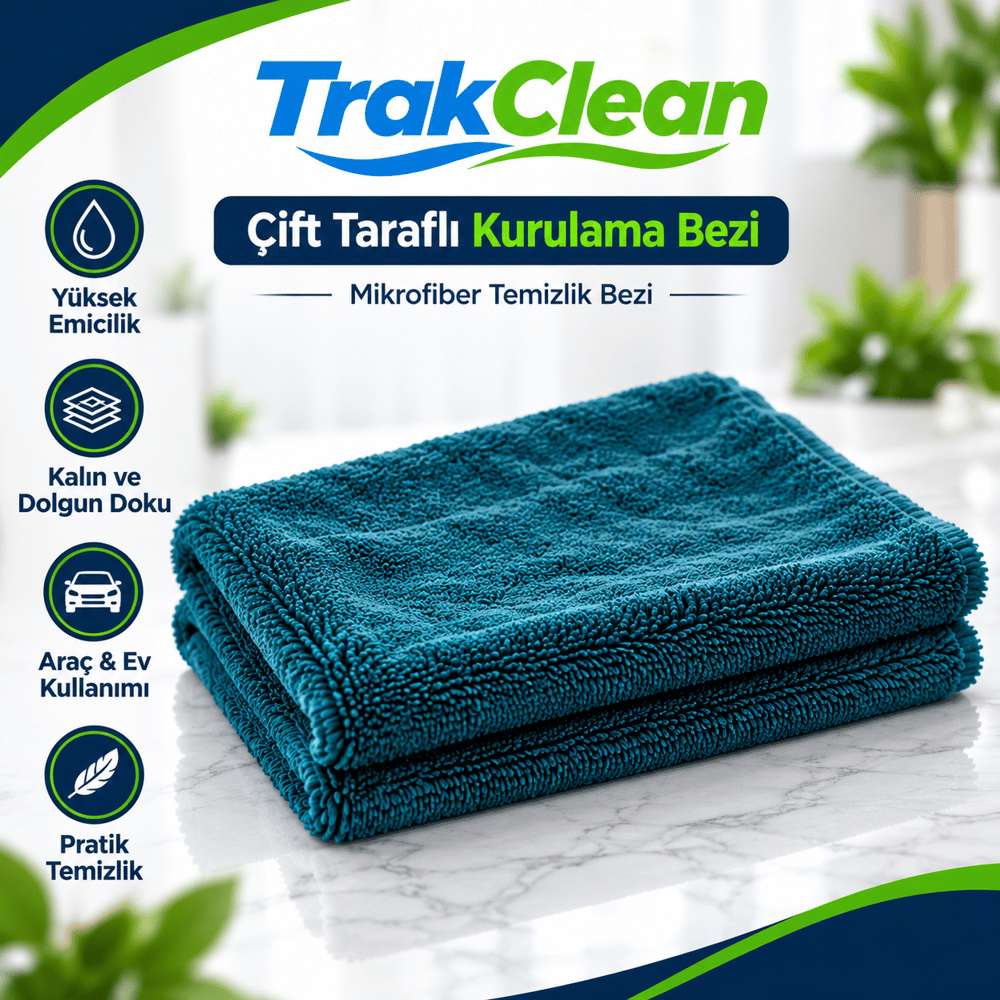 TrakClean Yüksek Emicilikli Çift Taraflı Mikrofiber Kurulama Bezi