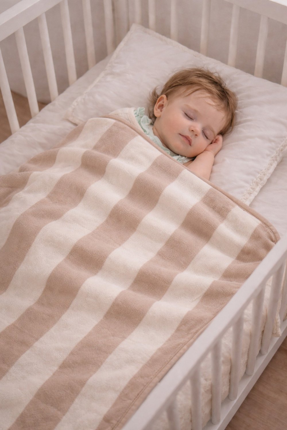 Bebe3 İplik Çizgili Biyeli Wersoft Triko İçi Polarlı Kışlık Battaniye 80 x 80 cm