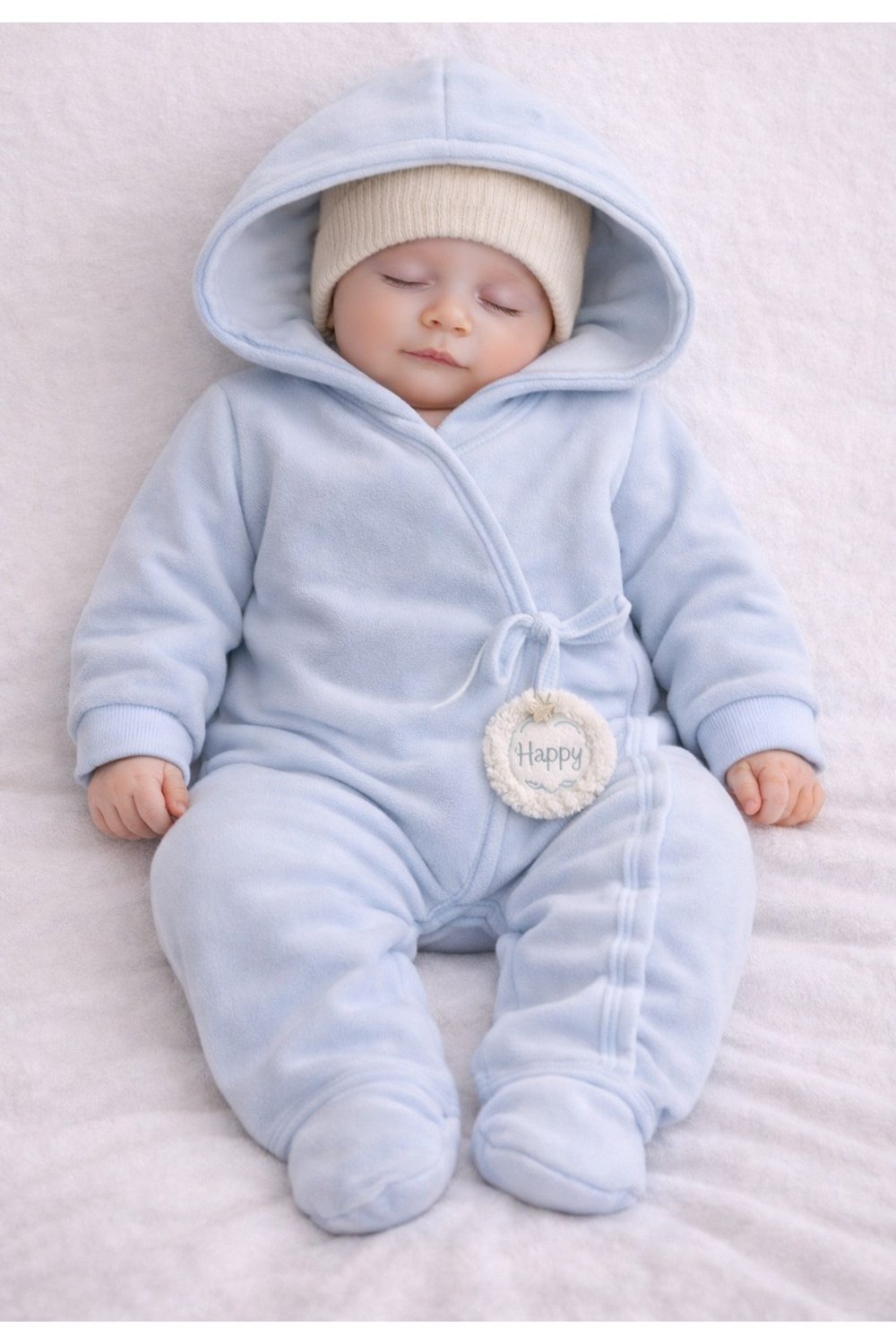 Figürlü Kapüşonlu Polar Bebe Tulumu