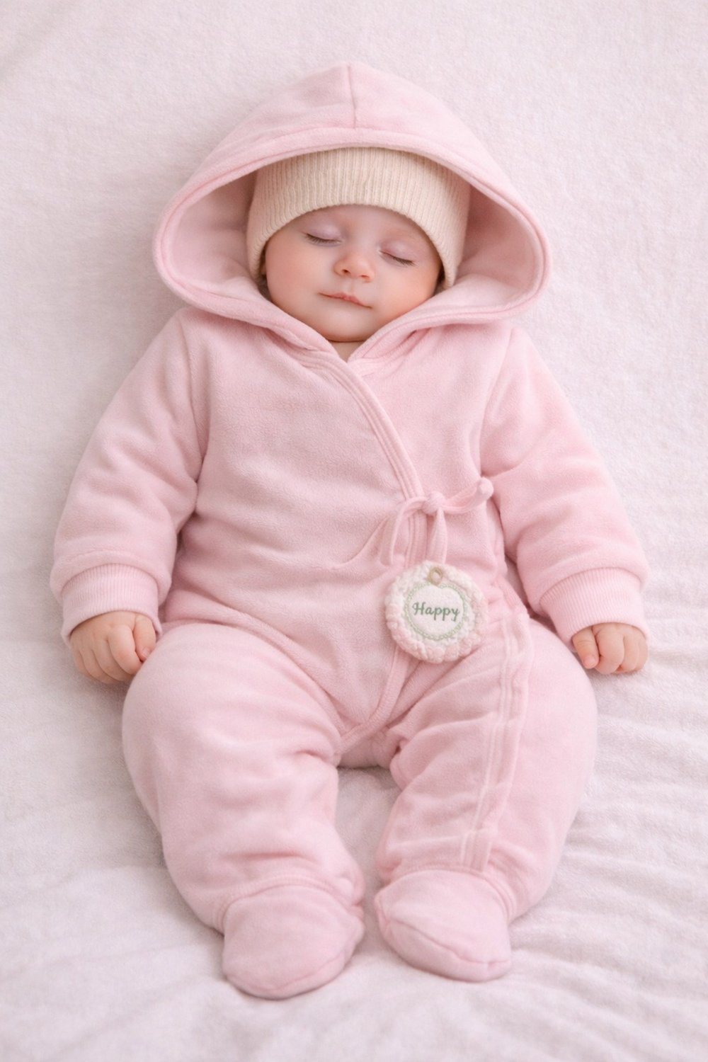 Figürlü Kapüşonlu Polar Bebe Tulumu