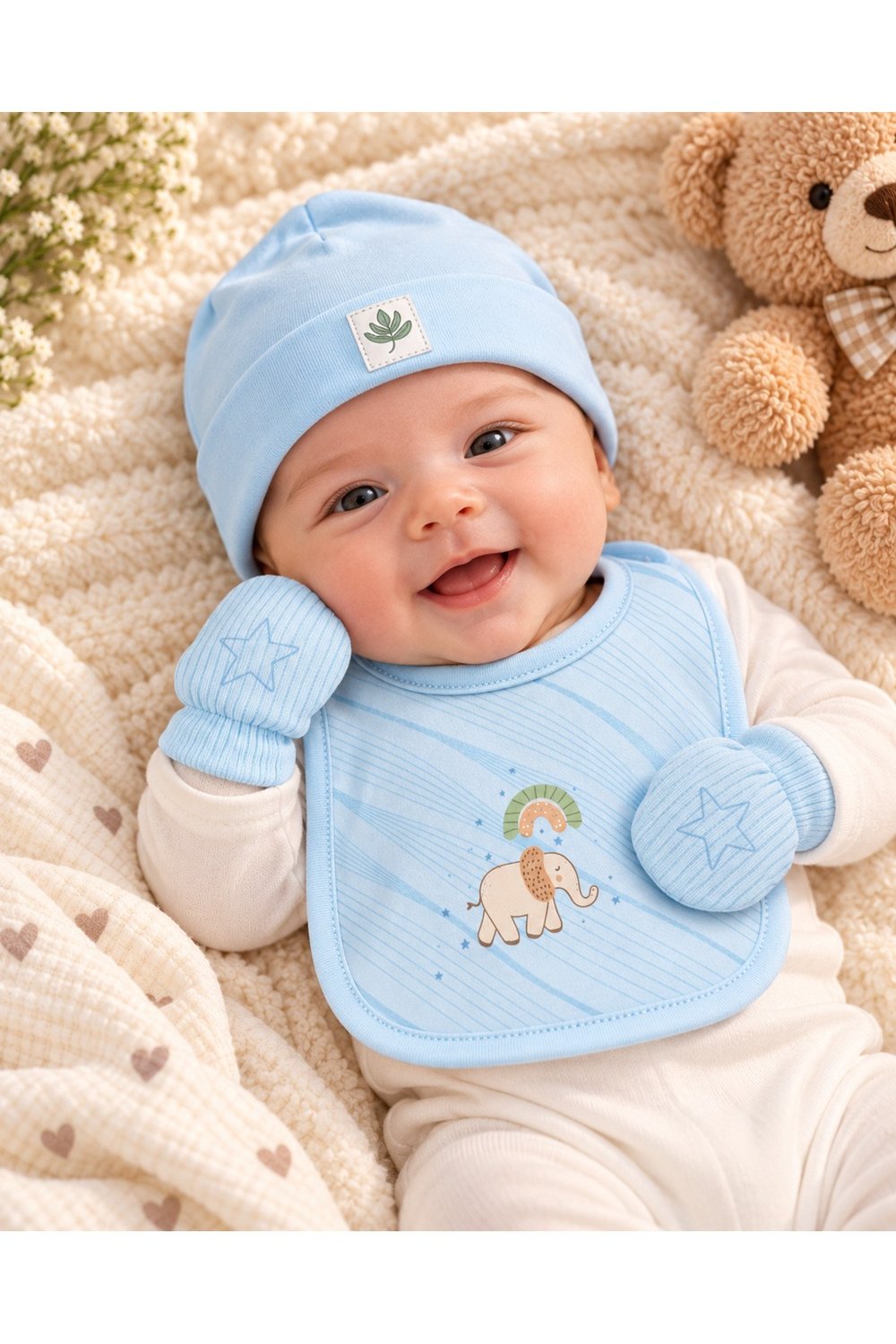 YENİDOĞAN BEBEK ELDİVEN BERE ÖNLÜK TAKIMI 4LÜ AKSESUAR SETİ