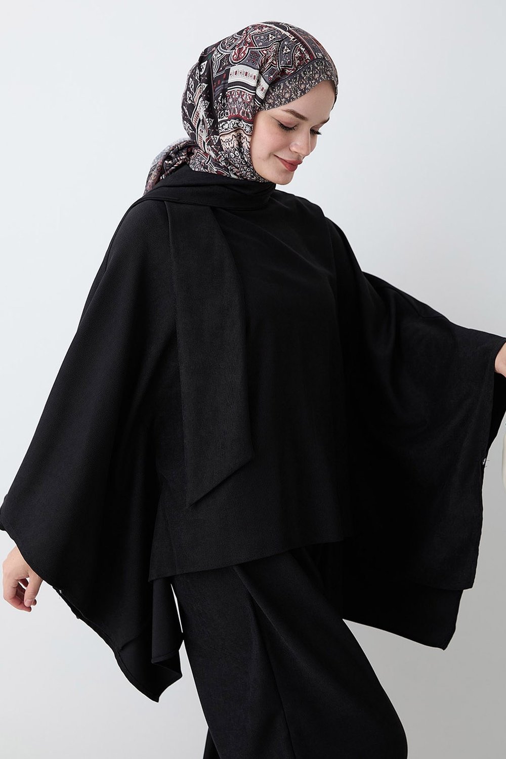 Şallı Bluz Pantolon Siyah İkili Takım