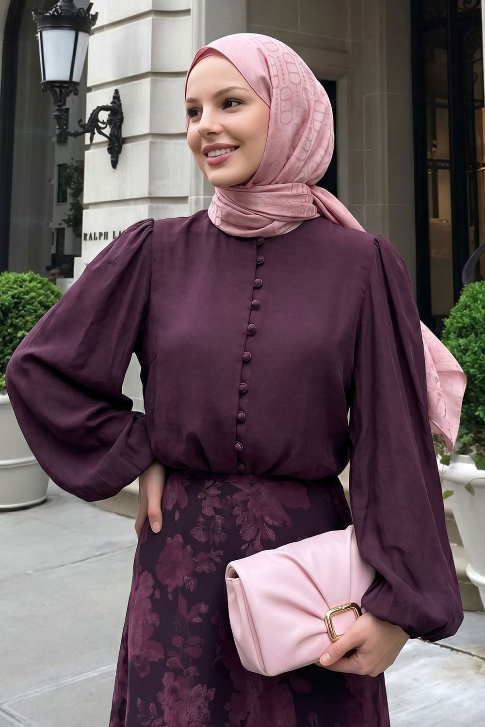 Bağlamalı Bluzlu Mürdüm Etekli Takım