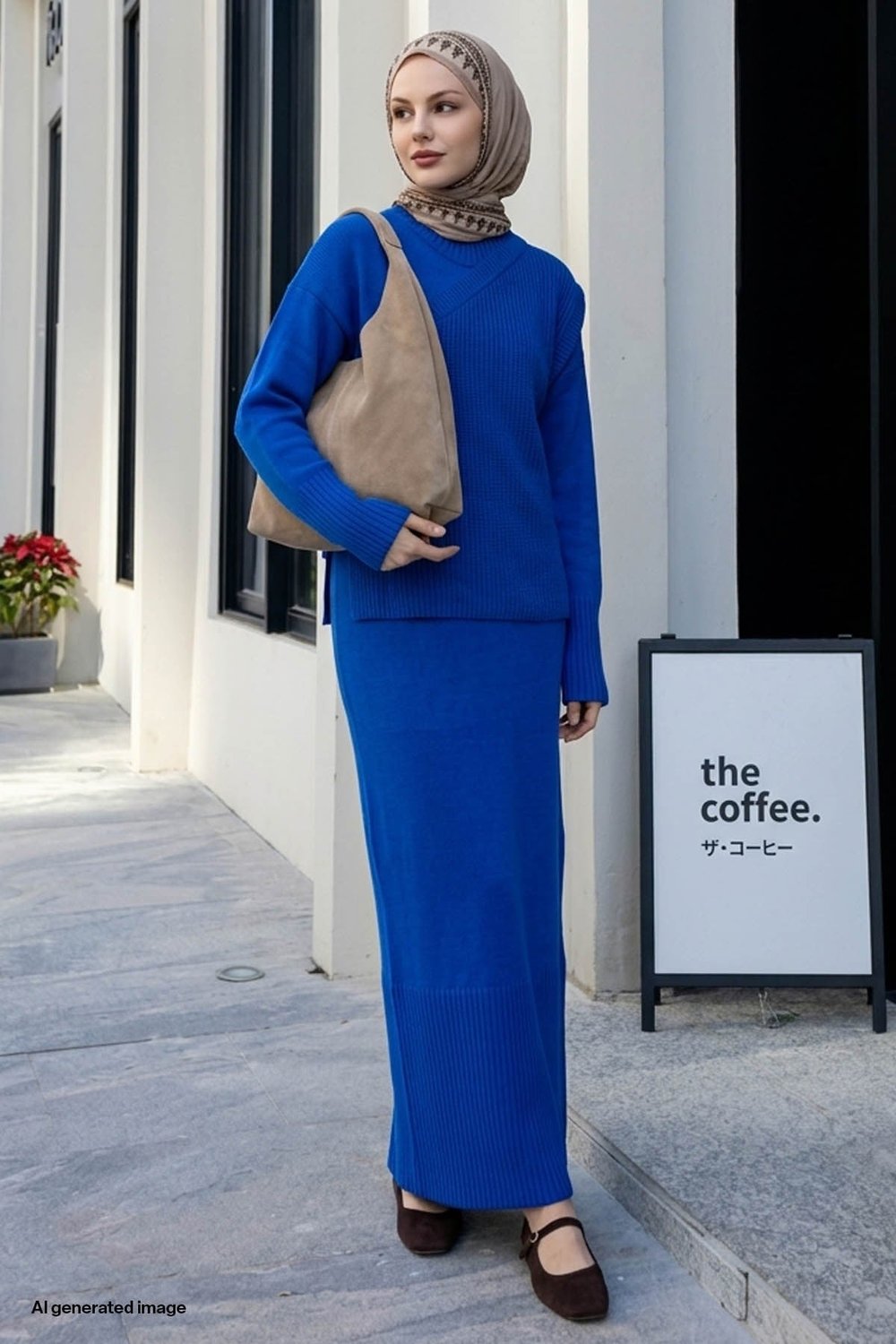 Cable Knit Sweater Dress - Cobalt Blue