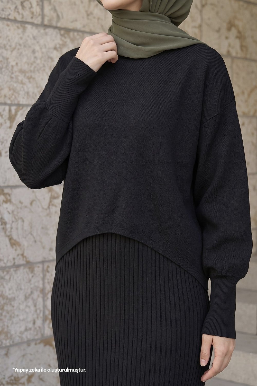 Balloon Sleeve Dress Black Knit Set