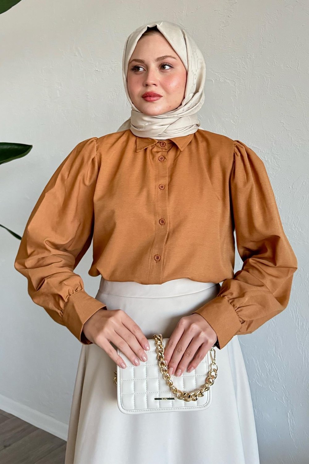 Balon Kollu Salaş Camel Gömlek
