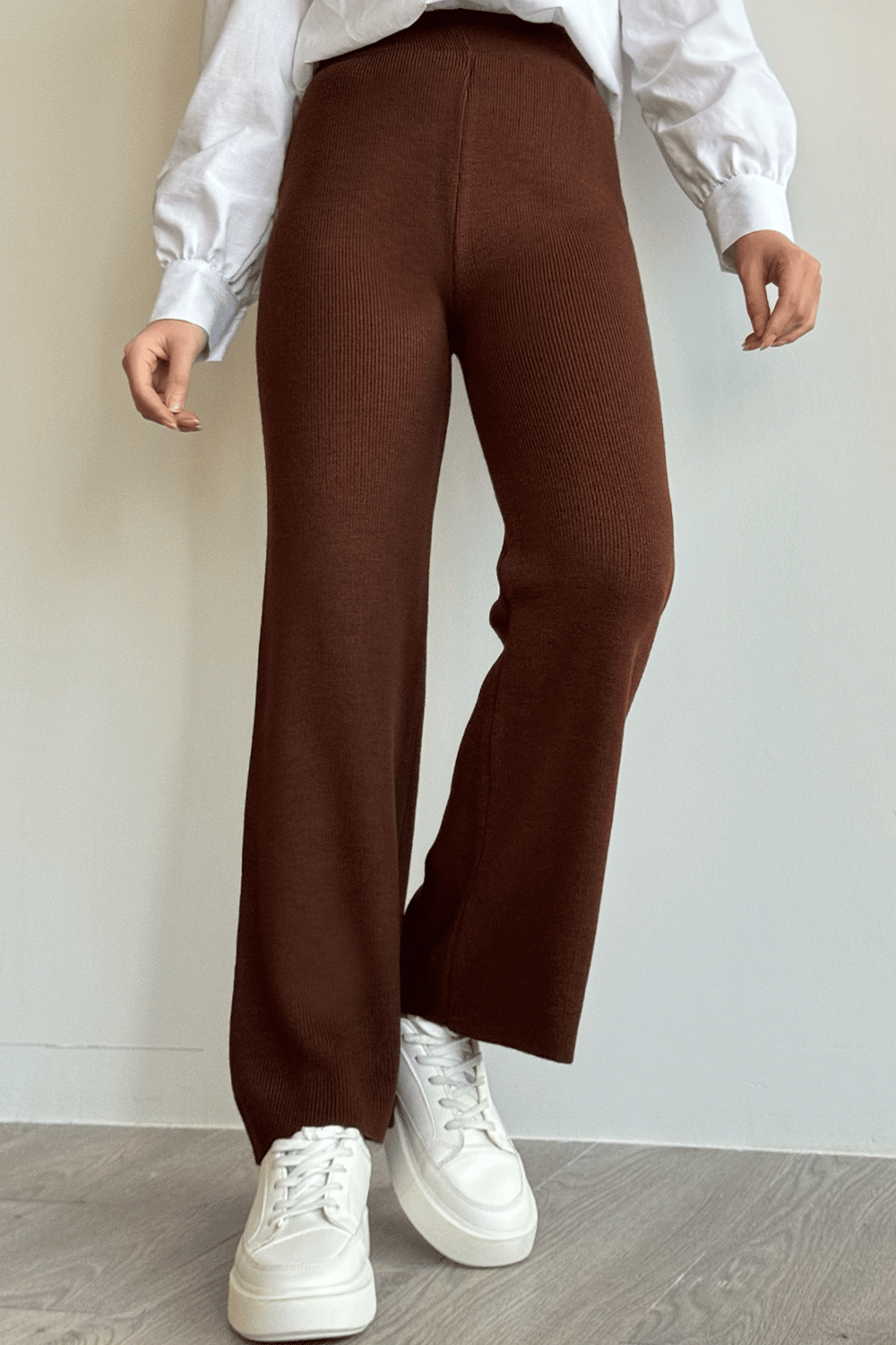 Basic Dark Brown Knit Pants