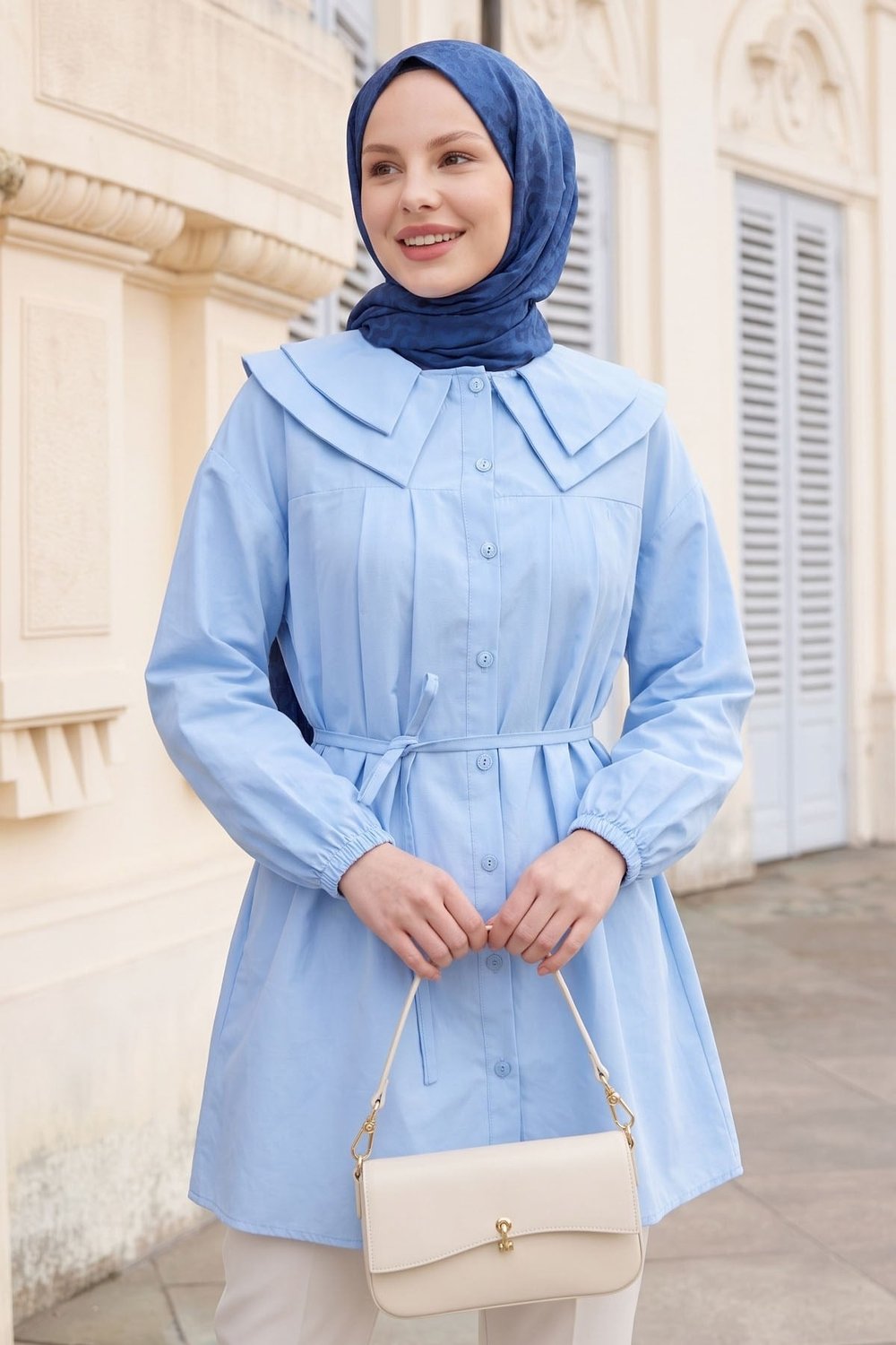 Bebe Yaka Düğmeli Bebe Mavisi Tunik