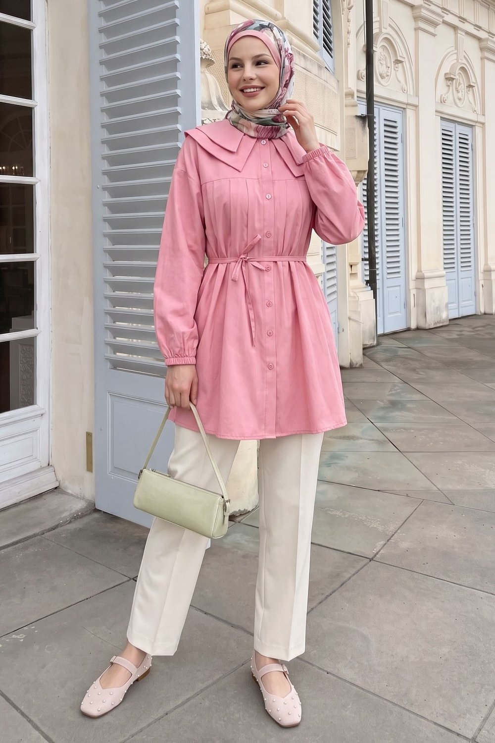 Bebe Yaka Düğmeli Pembe Tunik