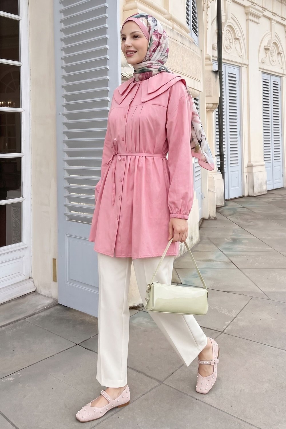 Bebe Yaka Düğmeli Pembe Tunik