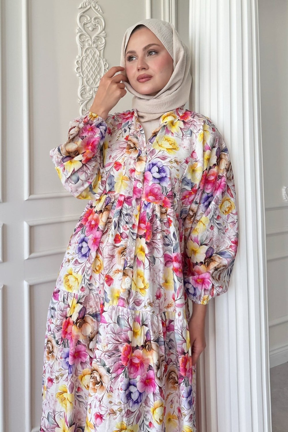 Begonya Çiçeği Pembe Mango Elbise