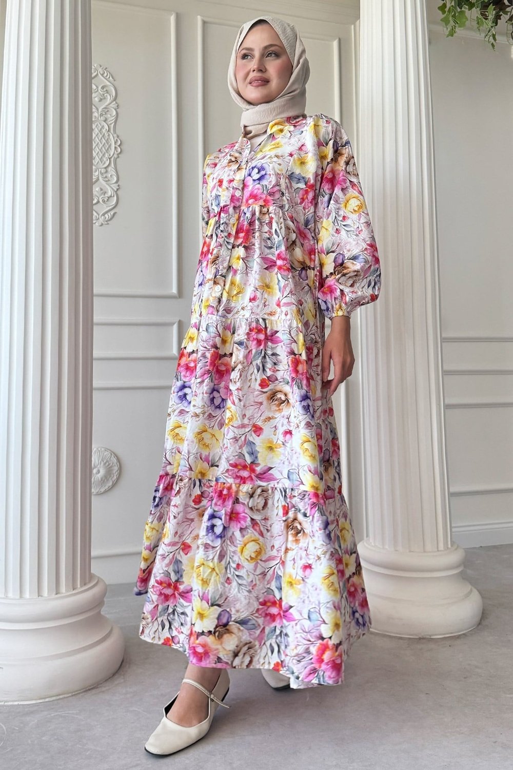 Begonya Çiçeği Pembe Mango Elbise