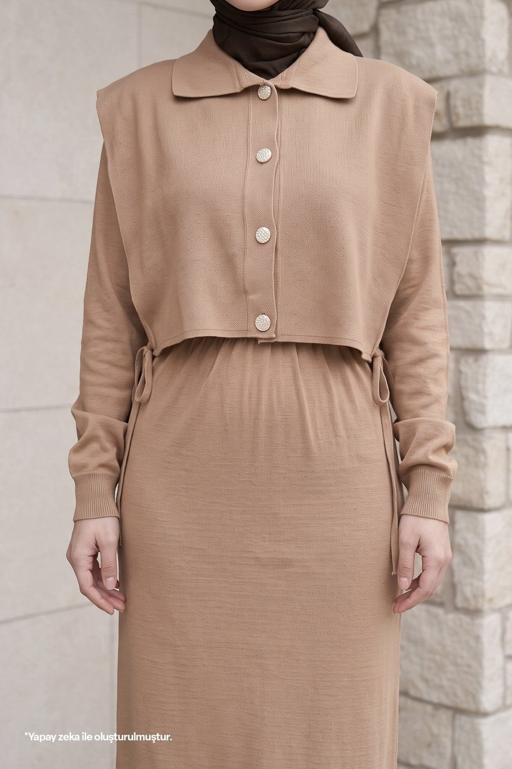 Bolerolu Elbiseli Camel Takım
