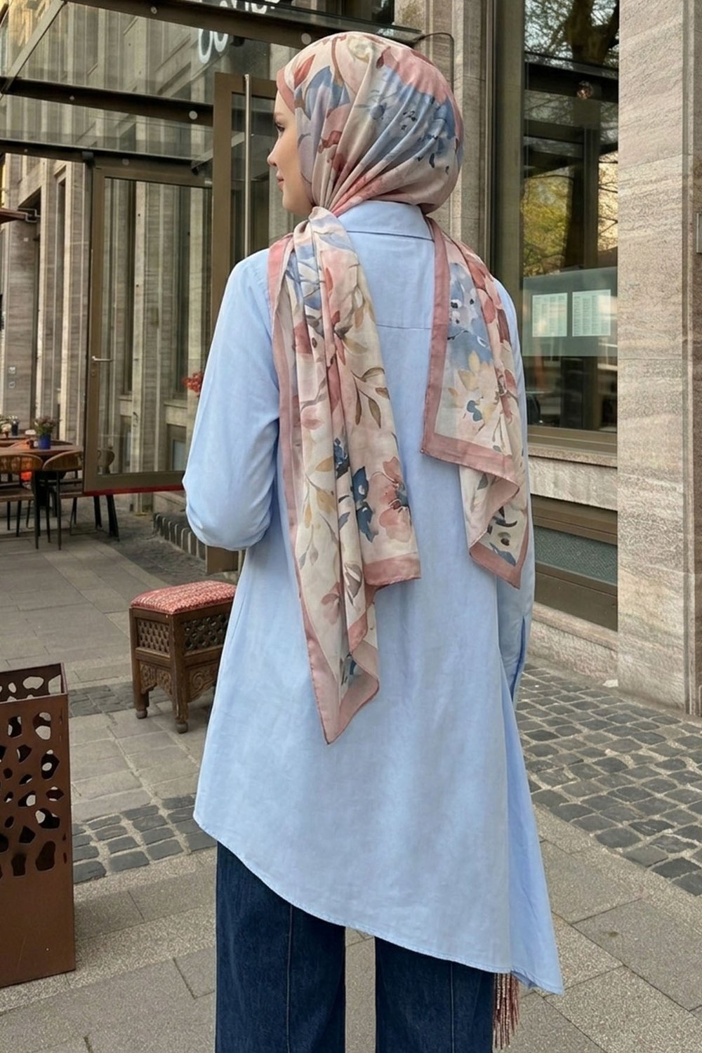 Çift Toka Patlı Bebe Mavisi Asimetrik Tunik