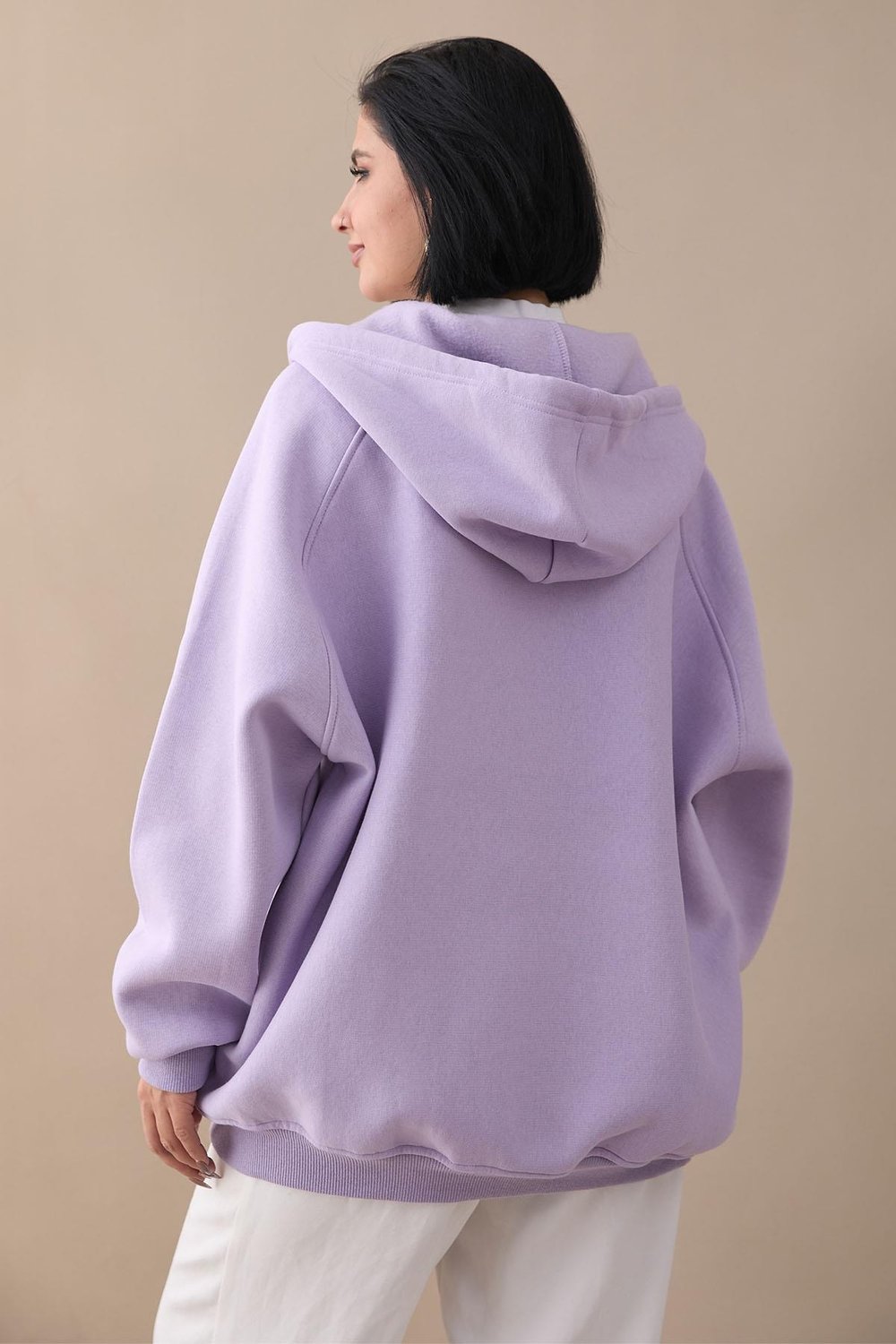 Çıtçıt Yaka Kapüşonlu Lila Sweat