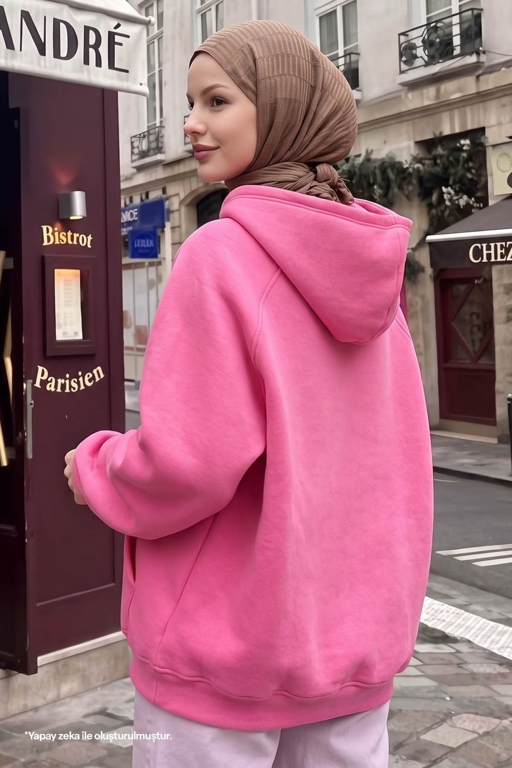 Çıtçıt Yaka Kapüşonlu Pembe Sweat