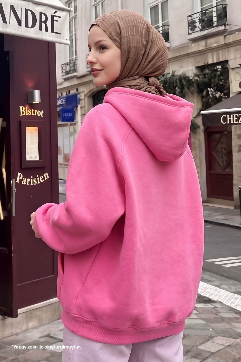Çıtçıt Yaka Kapüşonlu Pembe Sweat