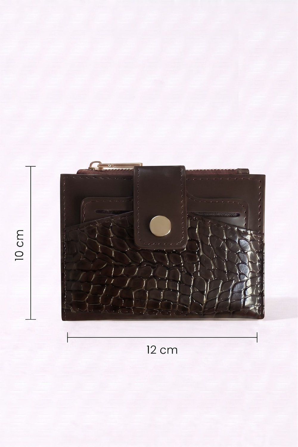 Çıtçıtlı Timsah Desen Acı Kahve Cüzdan