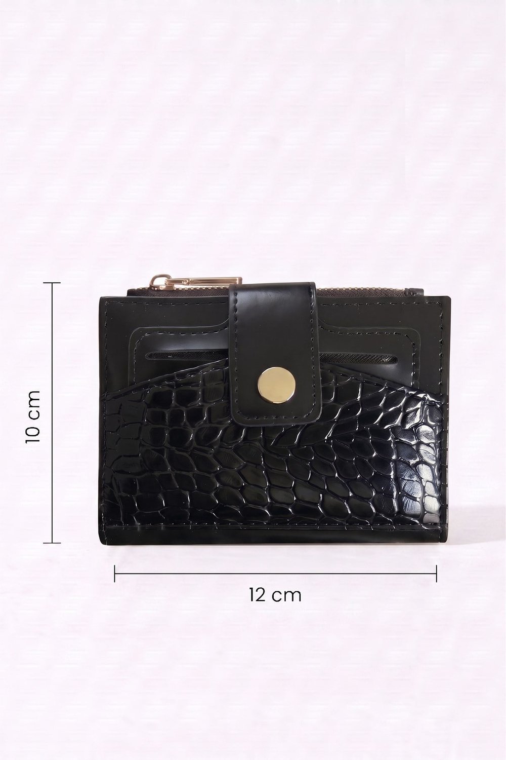 Çıtçıtlı Timsah Desen Siyah Cüzdan
