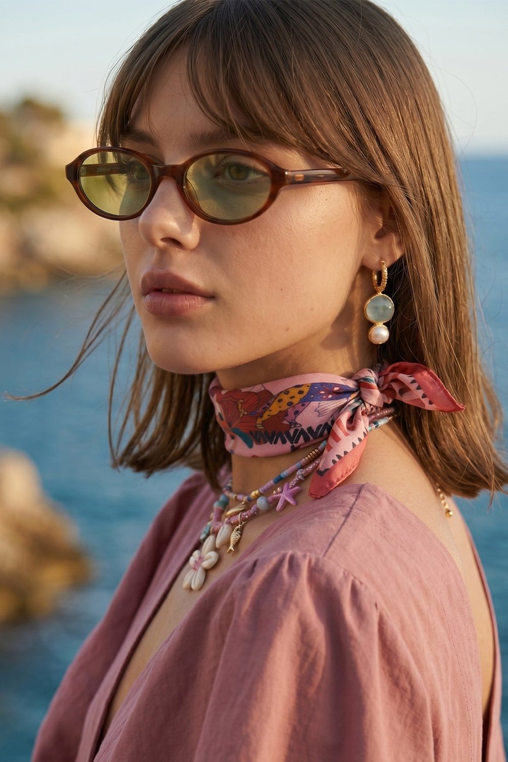 Çizgi Motif Desenli Koyu Pembe Bandana Fular 50x50