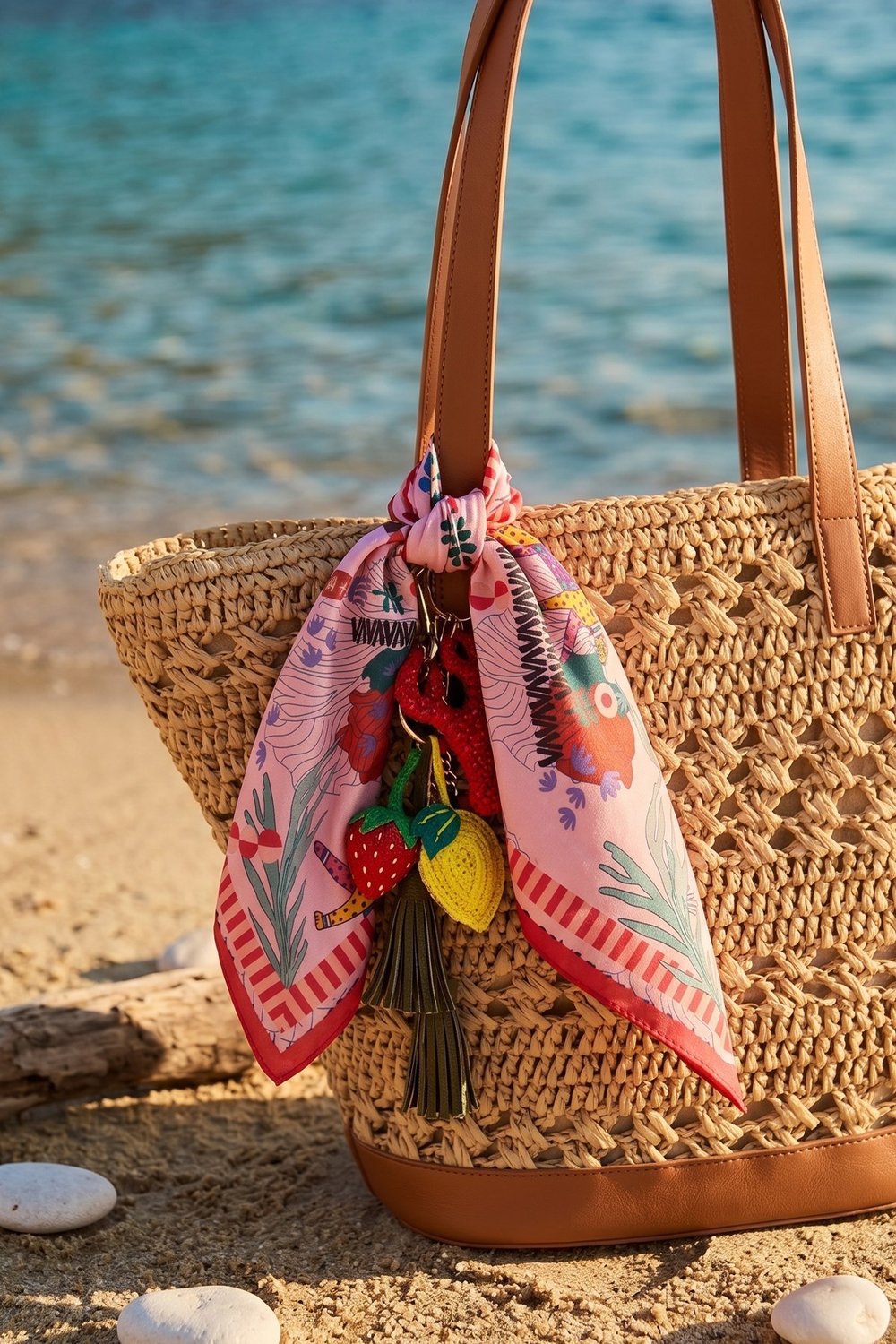 Çizgi Motif Desenli Koyu Pembe Bandana Fular 50x50