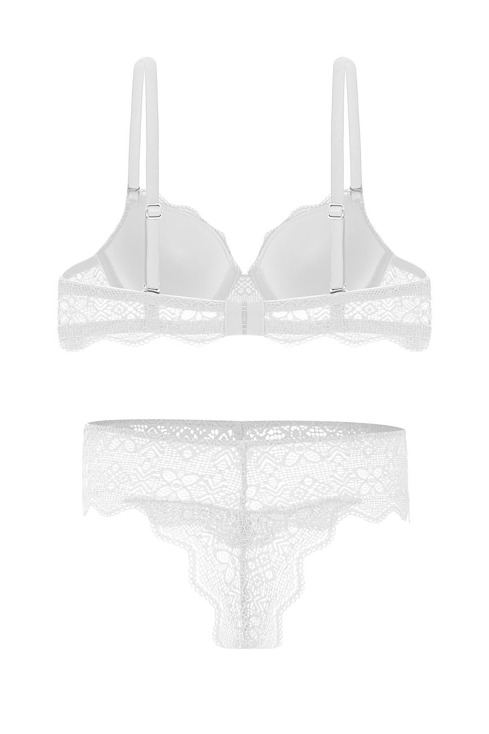 Dantelli Dekolte Dolgulu Push-Up Takım - Ekru - 2735