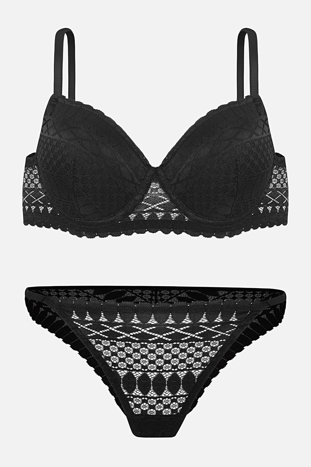 Dantelli İç Çamaşır Takımı Push Up Destekli - Siyah - 2721