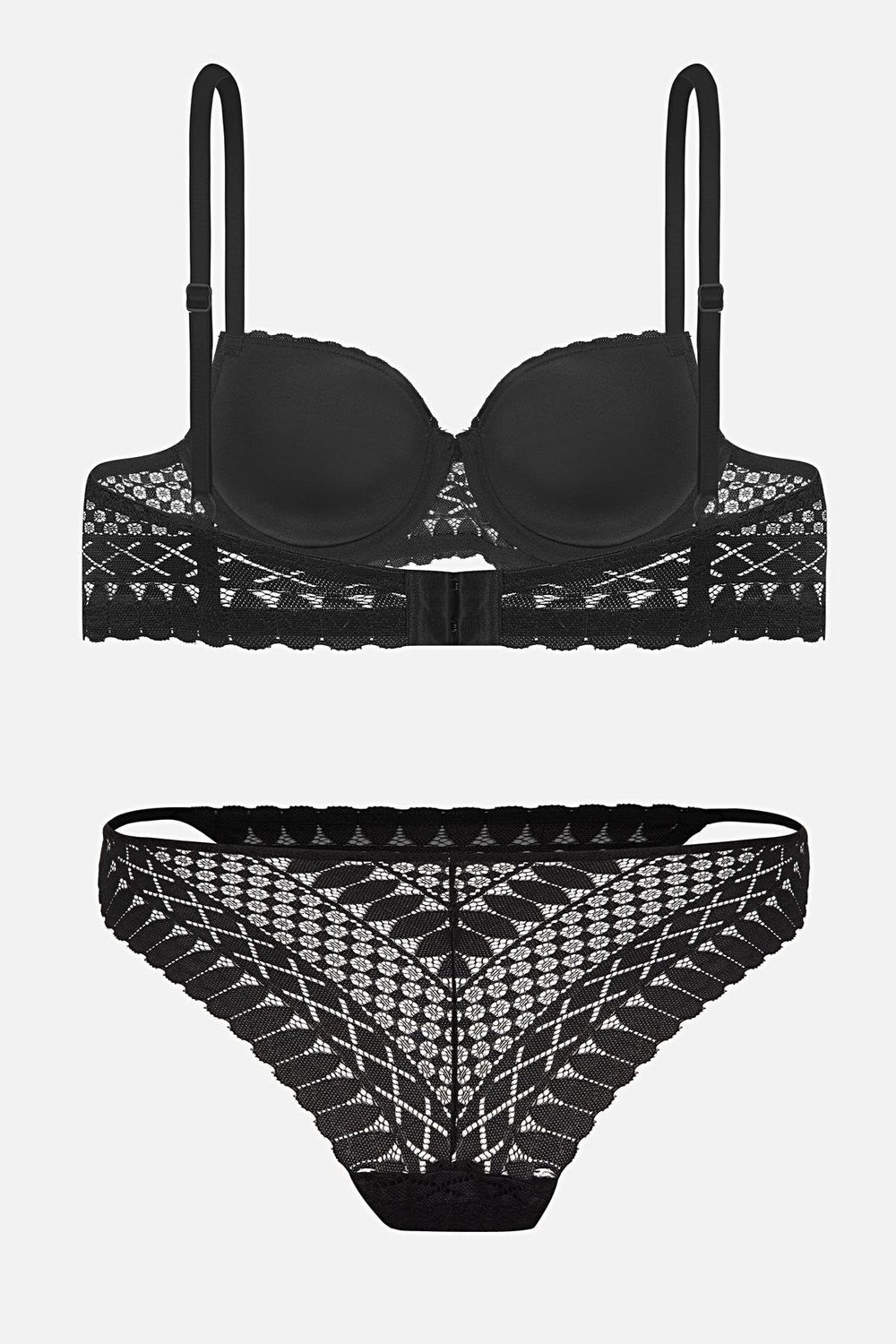 Dantelli İç Çamaşır Takımı Push Up Destekli - Siyah - 2721