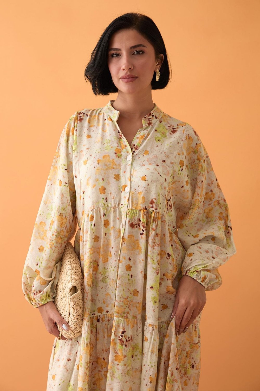 Defne Çiçeği Sarı Mango Elbise