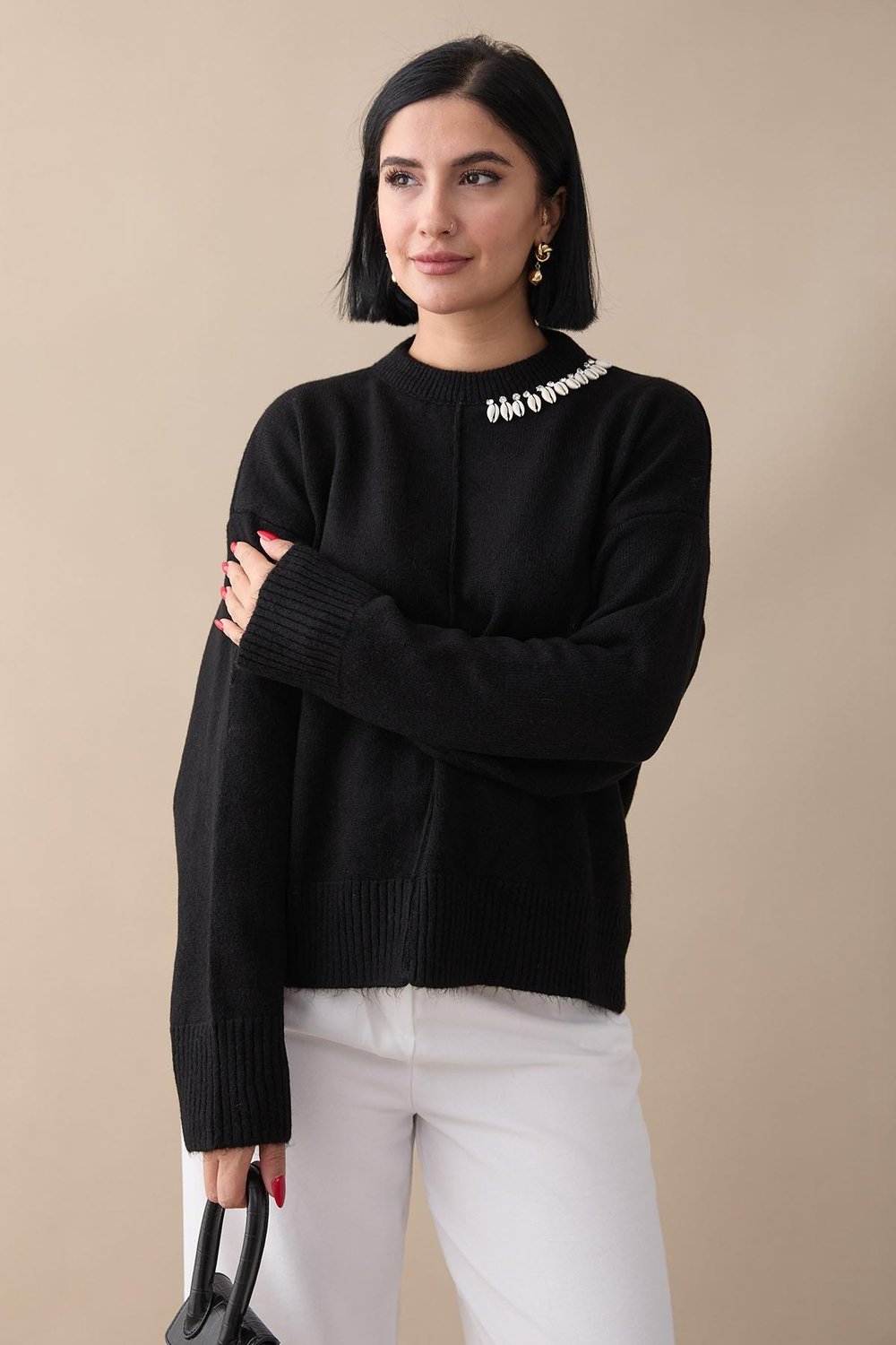 Seashell Stone Black Knit Sweater