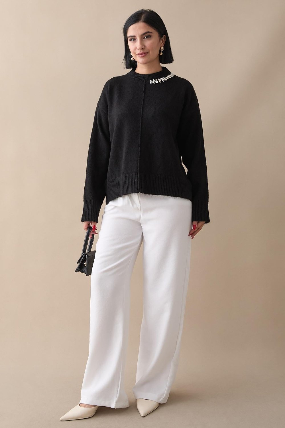 Seashell Stone Black Knit Sweater