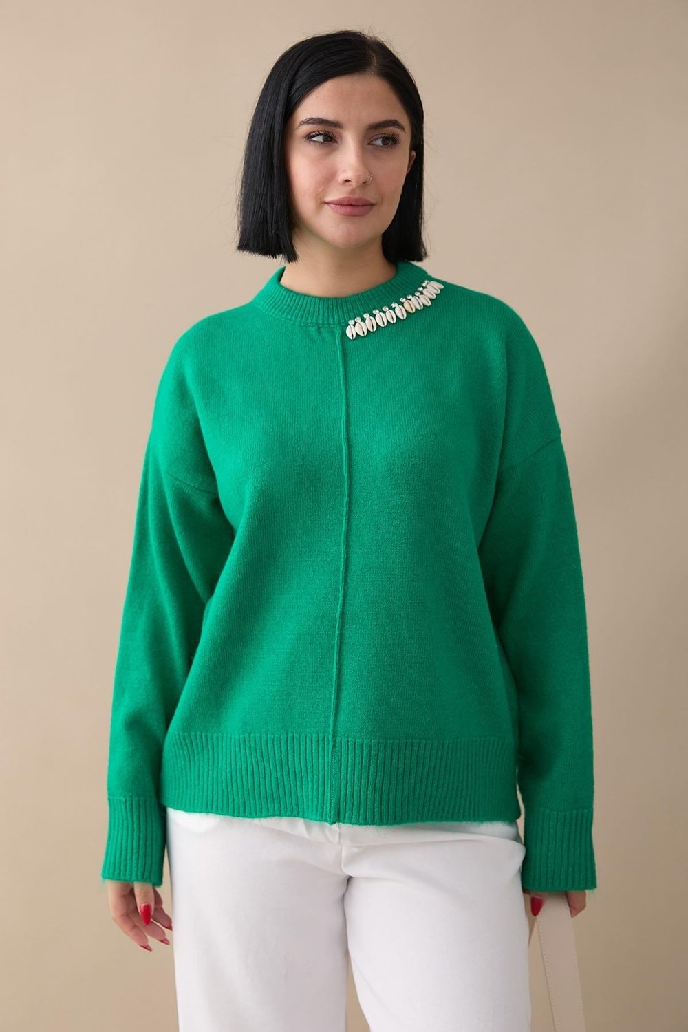 Seashell Stone Emerald Green Knit Sweater