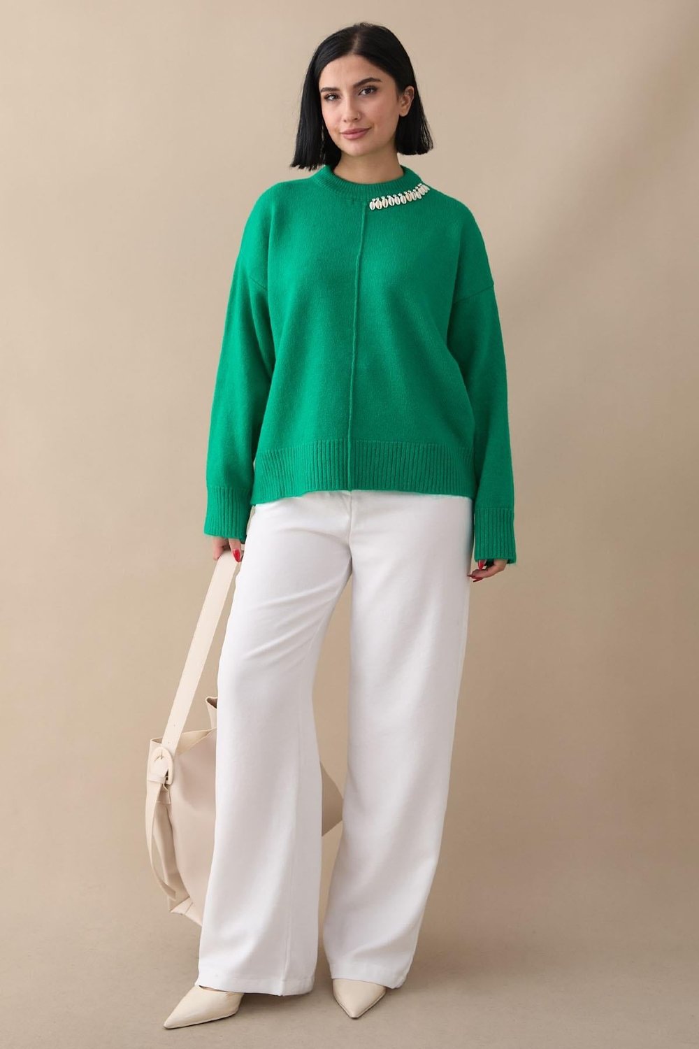 Seashell Stone Emerald Green Knit Sweater
