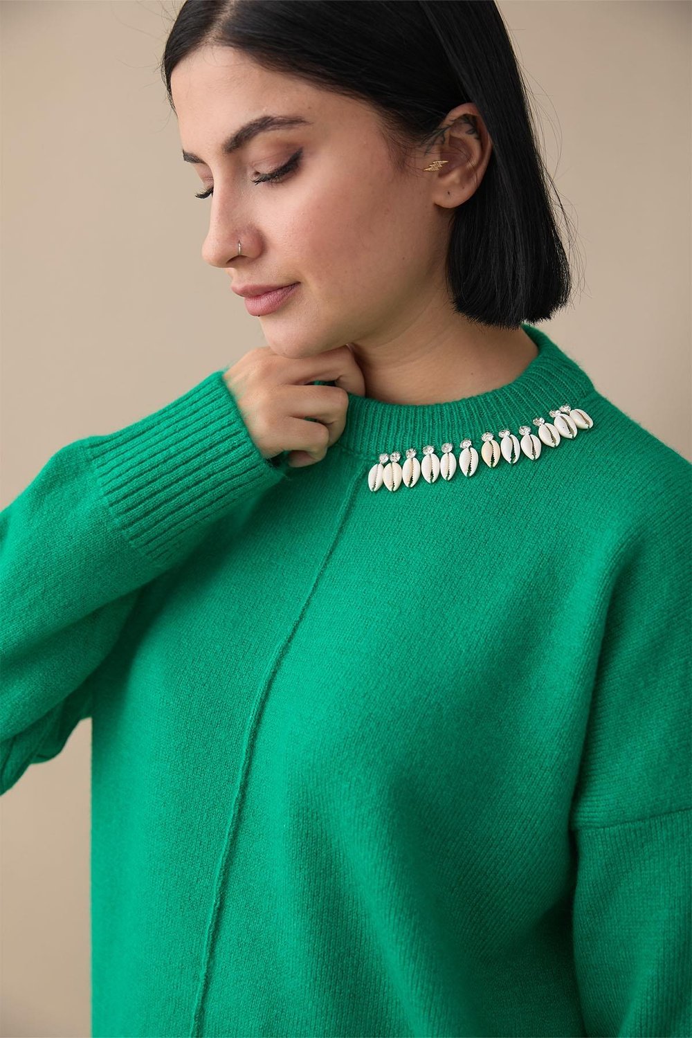 Seashell Stone Emerald Green Knit Sweater