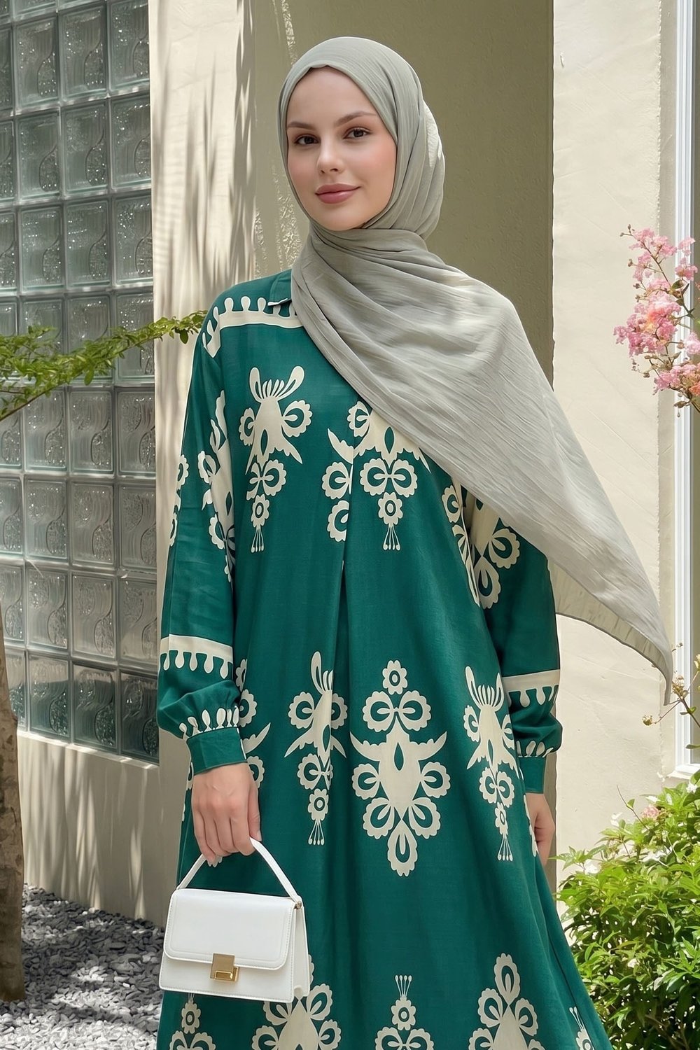 Patterned Green Viscose Dress