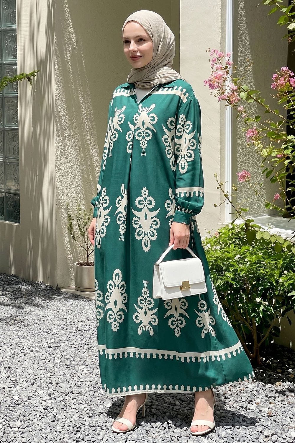 Patterned Green Viscose Dress