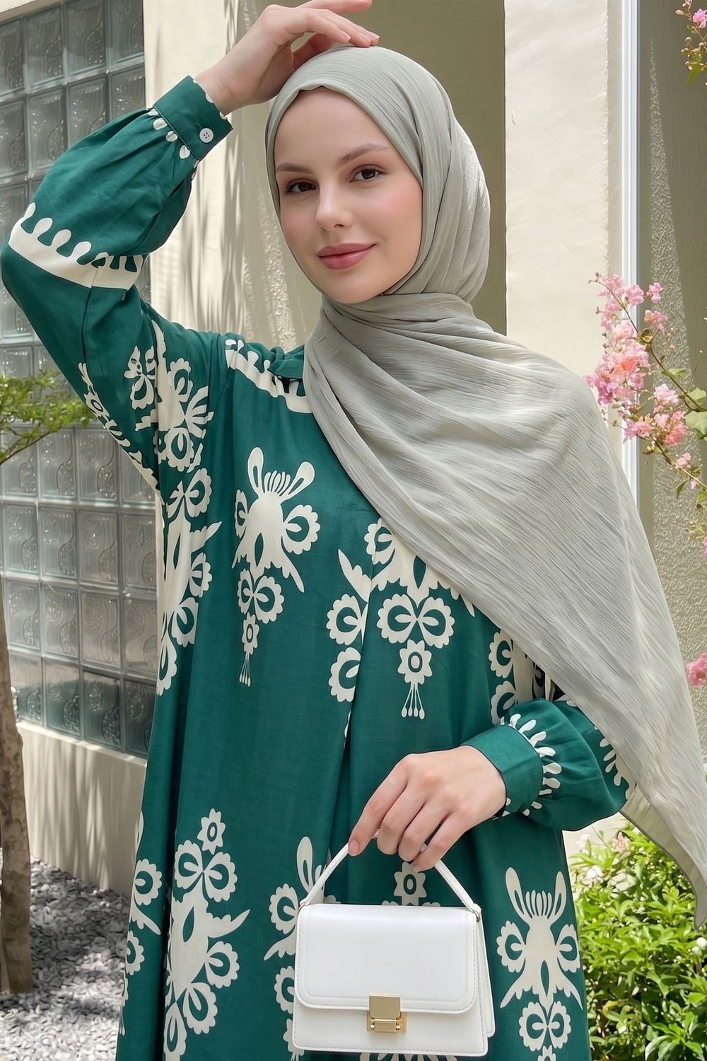 Patterned Green Viscose Dress