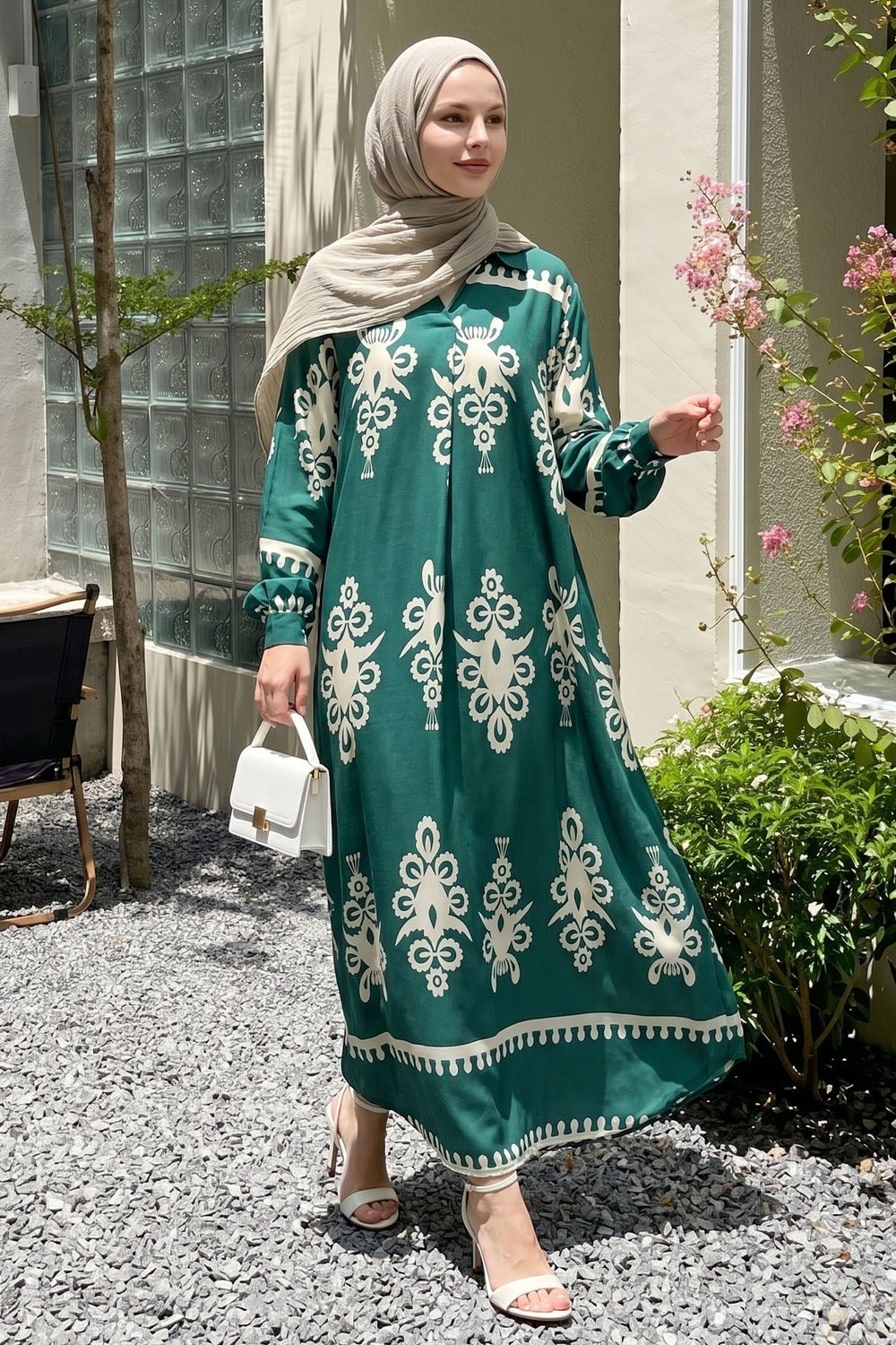 Patterned Green Viscose Dress