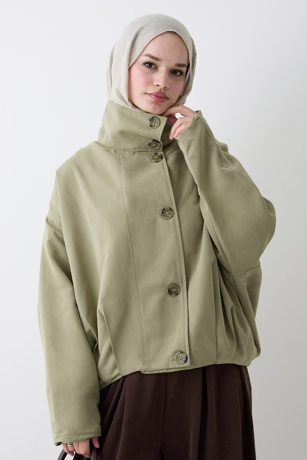 Dik Yaka Haki Bomber Ceket