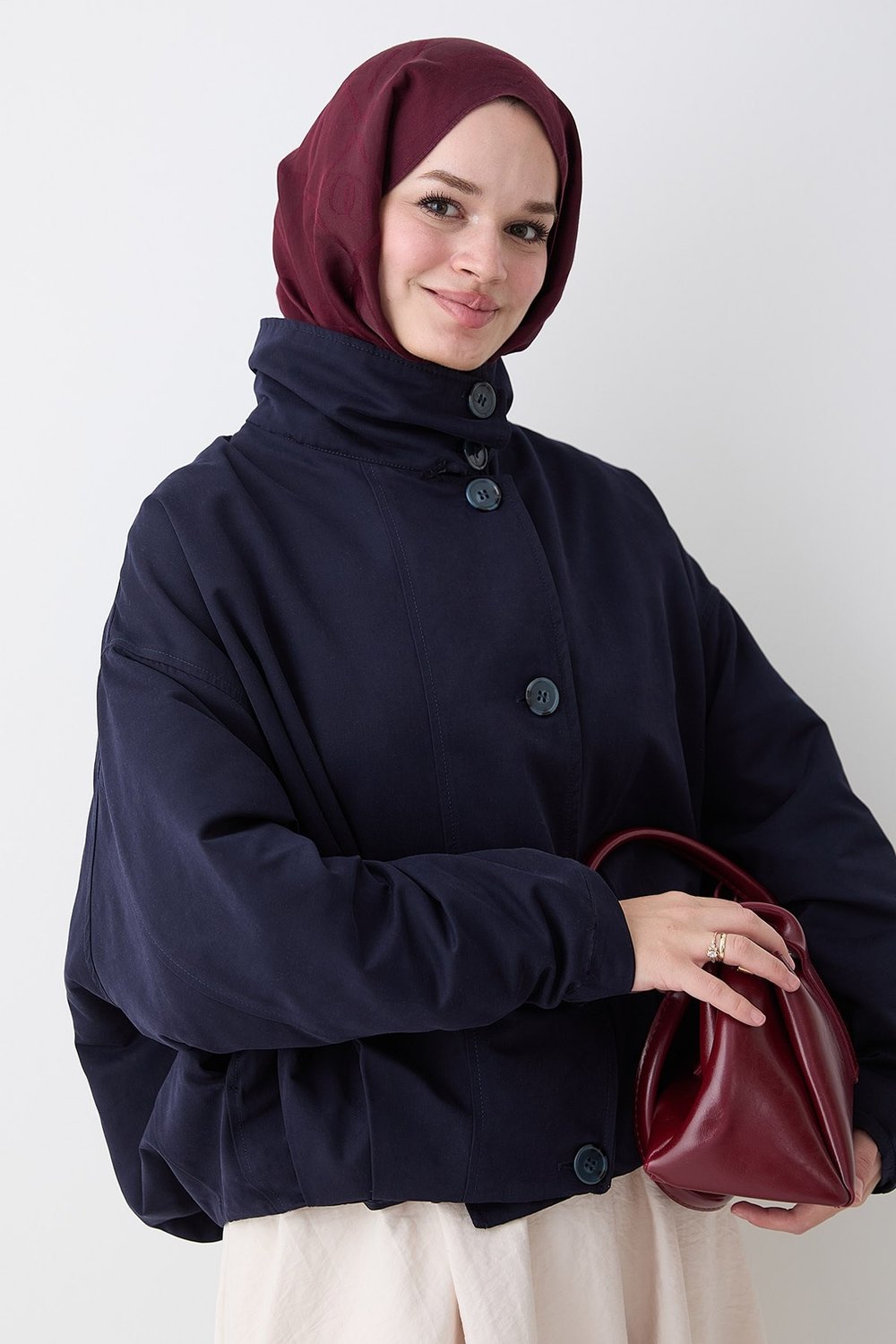 Dik Yaka Lacivert Bomber Ceket