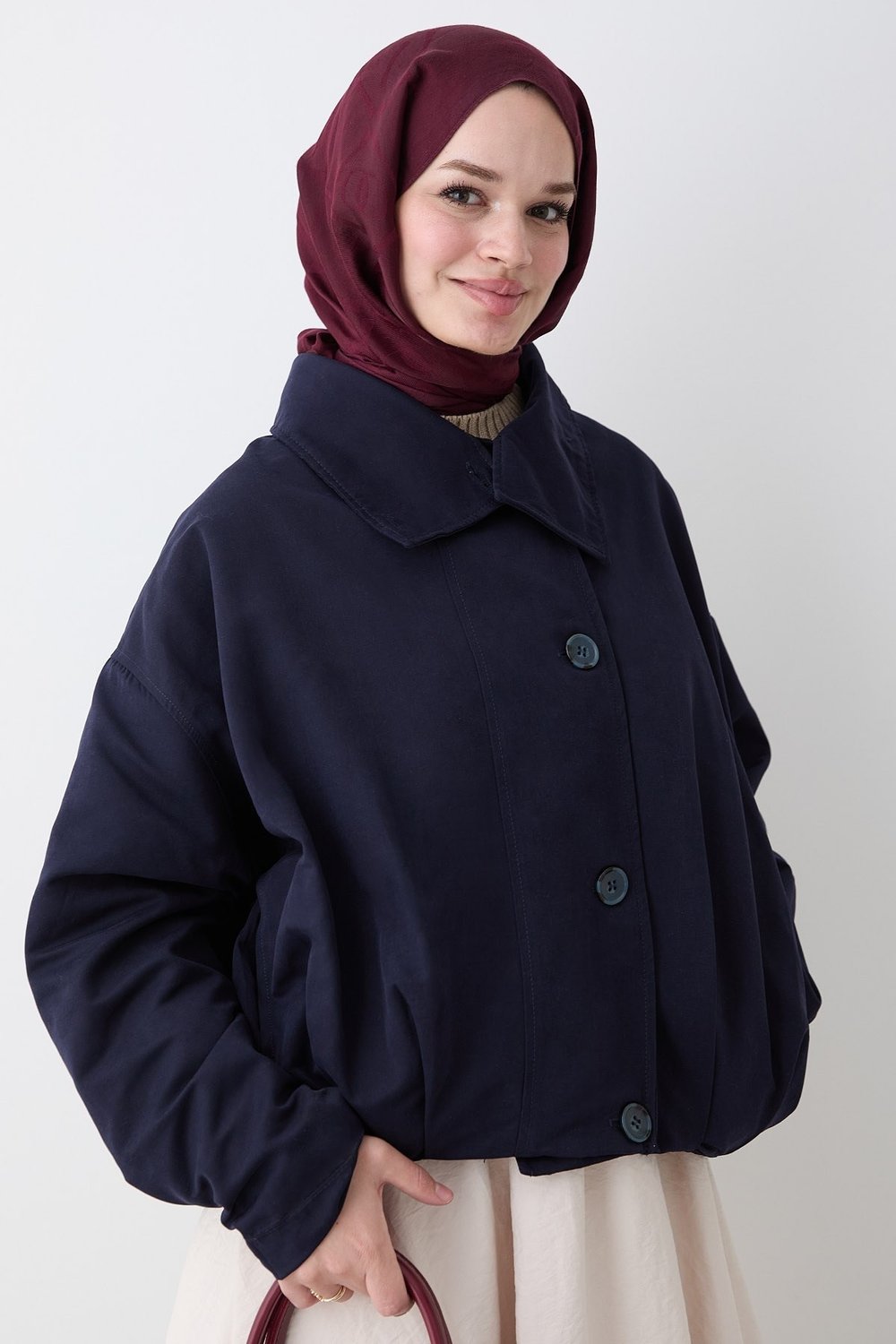 Dik Yaka Lacivert Bomber Ceket