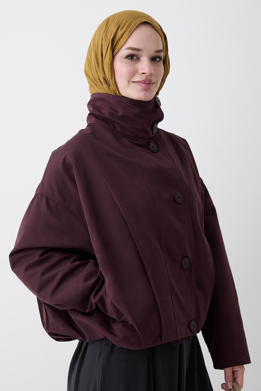 Dik Yaka Mürdüm Bomber Ceket