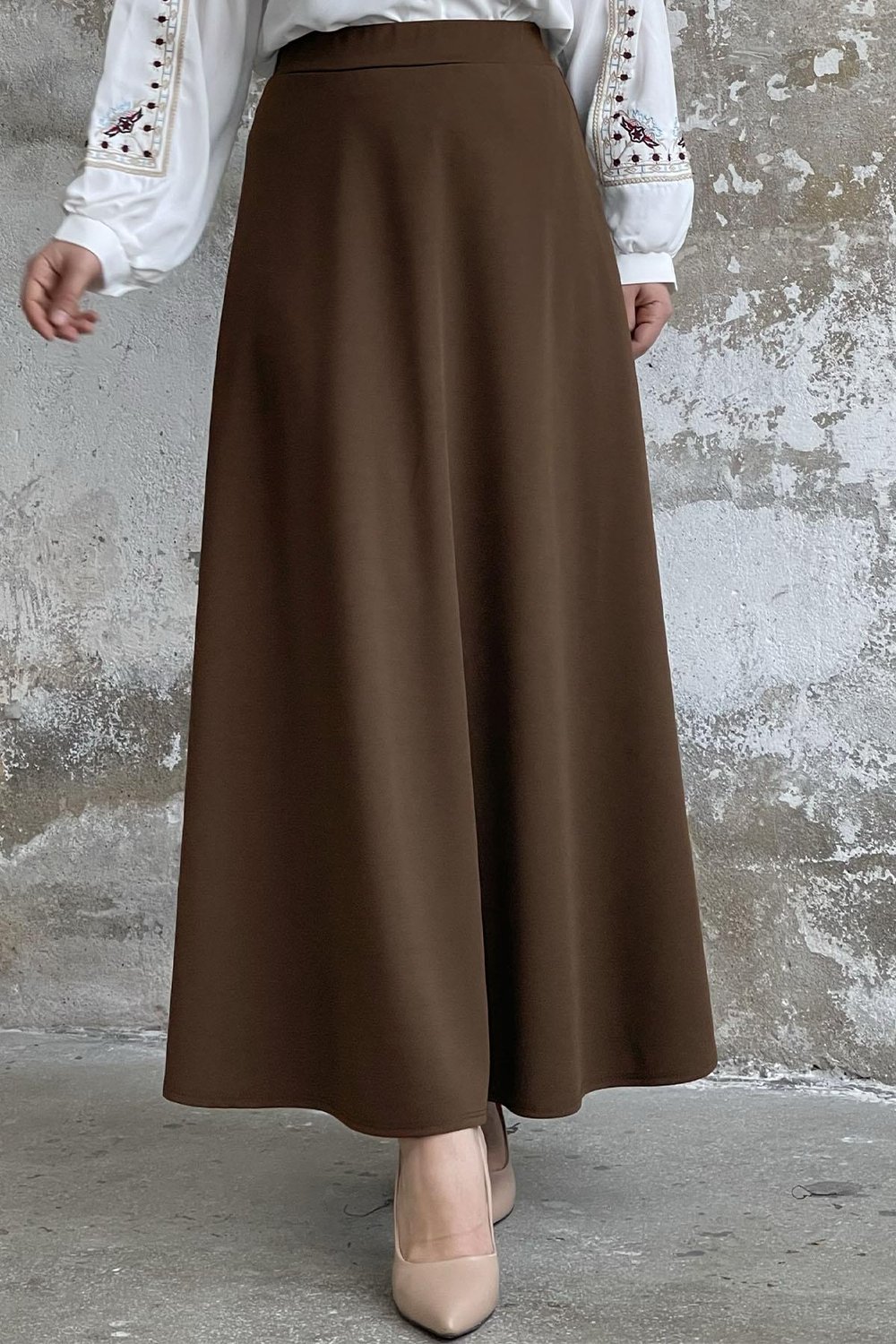 Duble Örme Kumaş Etek - Acı Kahve