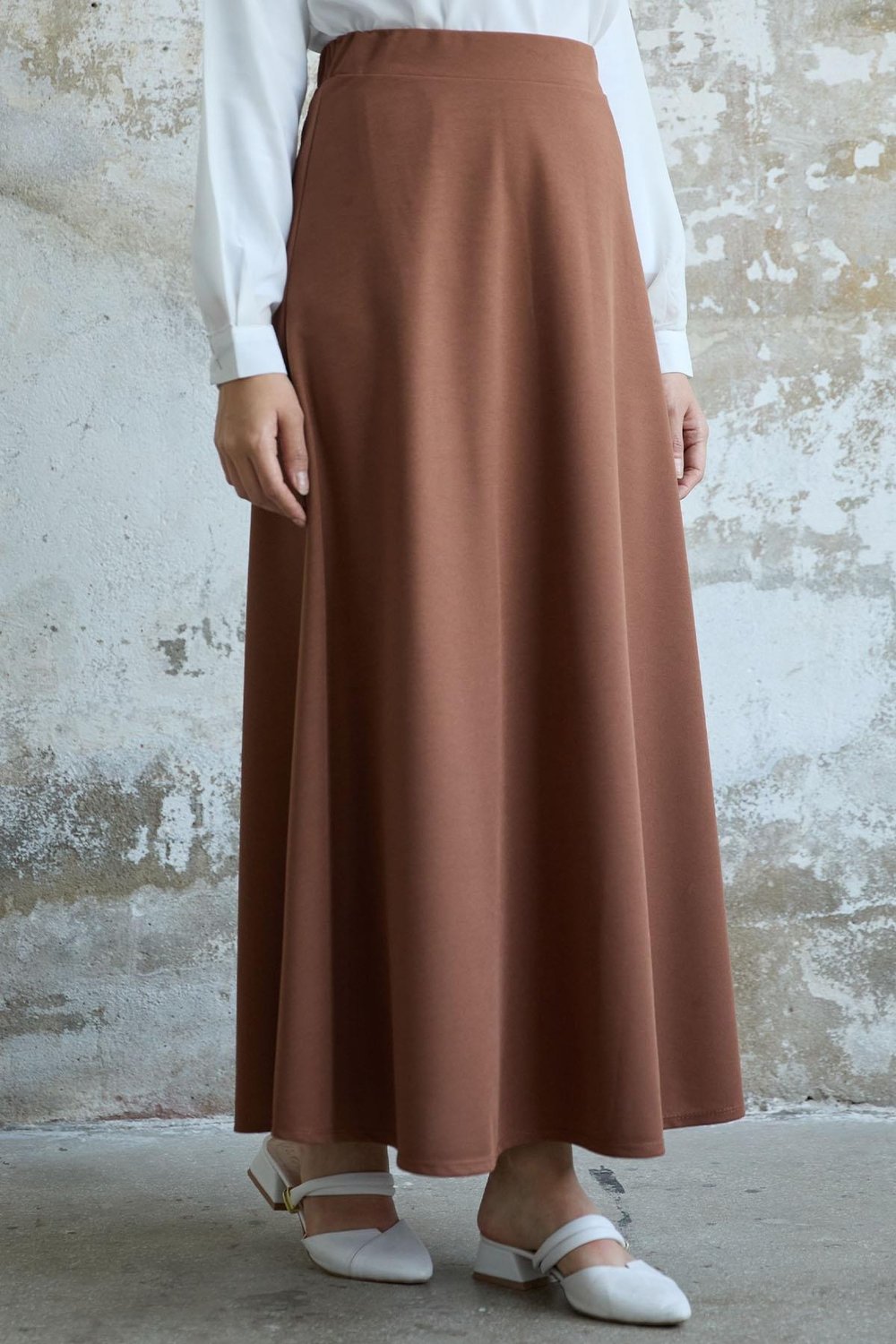 Duble Örme Kumaş Etek - Taba