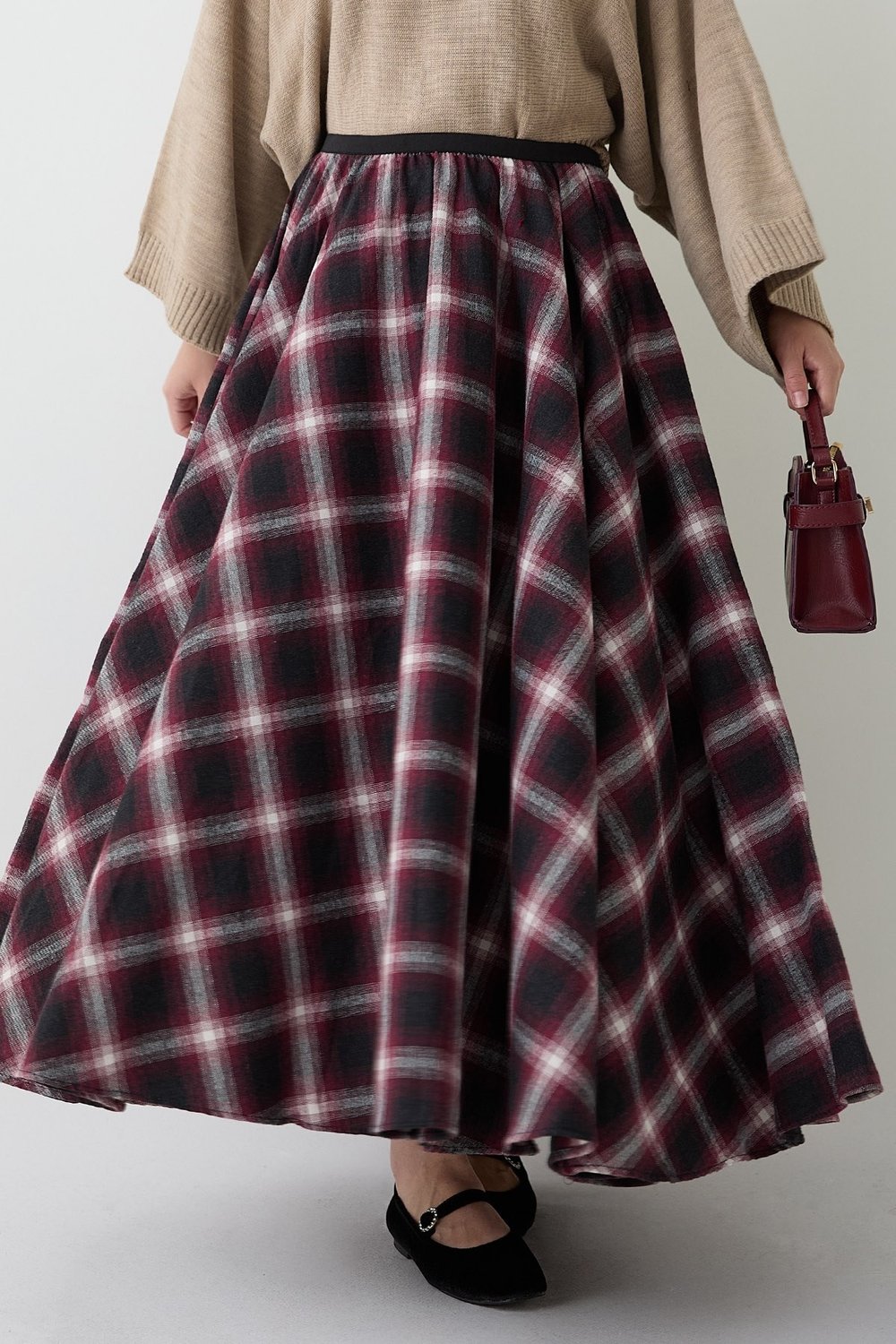 Ekose Desen Kloş Mürdüm Etek