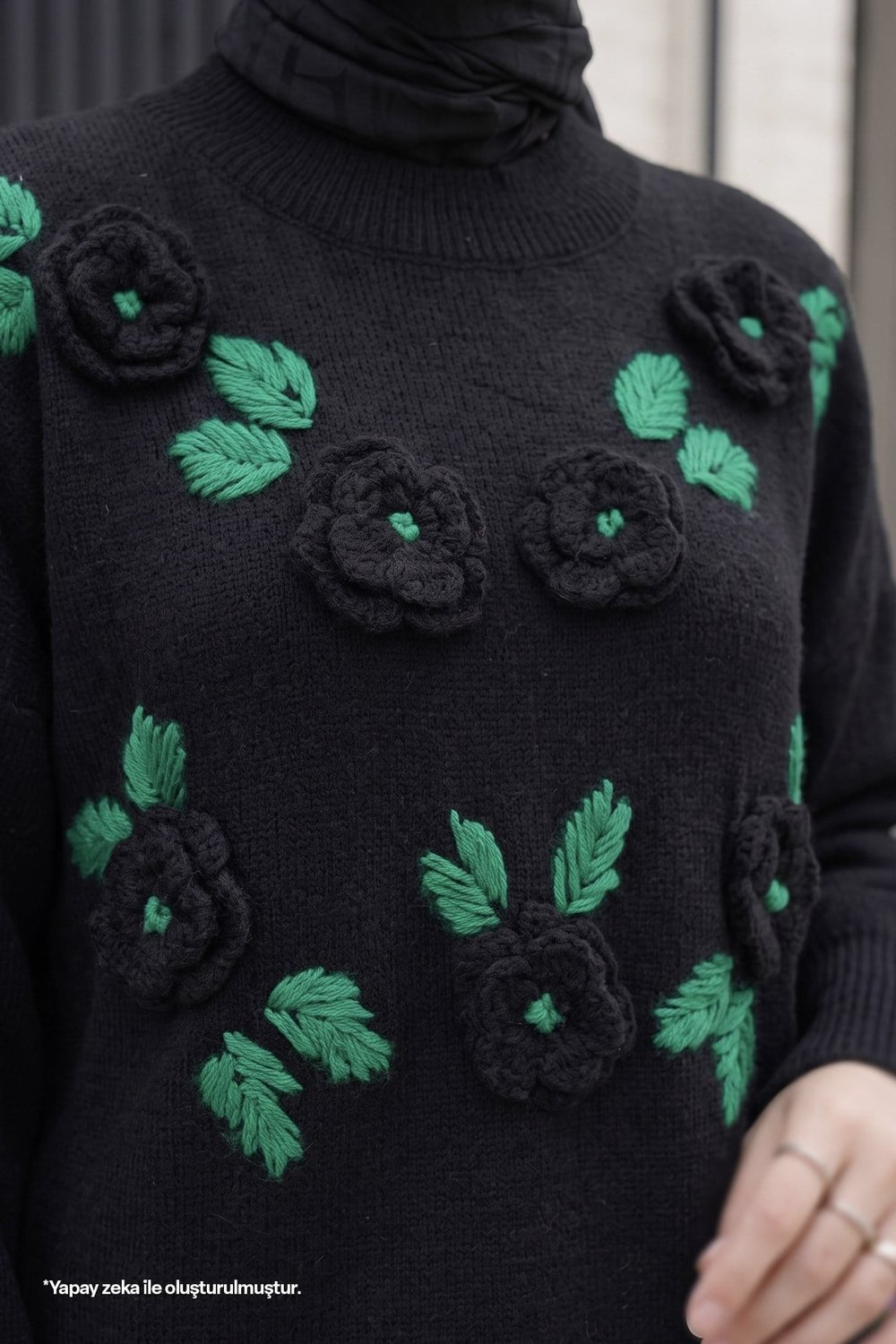 Handcrafted Detail Black Sweater